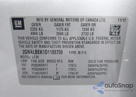 2013 Chevrolet Equinox Ls from USA, damaged, VIN 2GNALBEK1D1188756